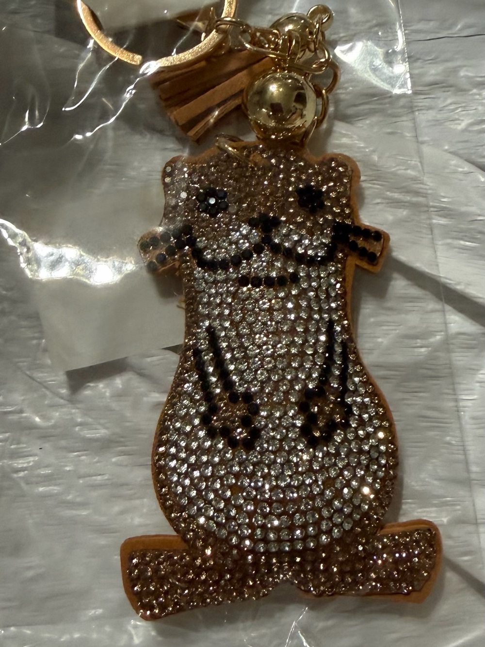 Sparkling Rhinestones Otter Keychain - Gold Tone